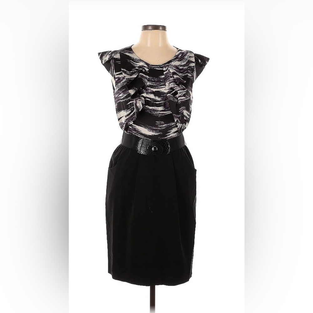 NWT Max & Cleo black with print belted dress